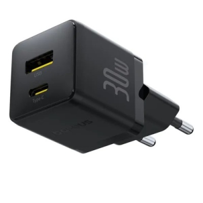 мережевий зарядний пристрій baseus palm fast charger (p1011160a113-01) 1usb/qc3.0 + 1type-c/pd 30w + (type-c - type-c 60w) (чорний) 
