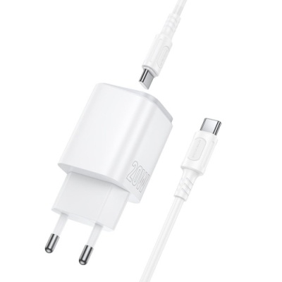 мережевий зарядний пристрій borofone bas83a pd20w + qc3.0 (1usb/1type-c/3a) + type-c - type-c (білий) 