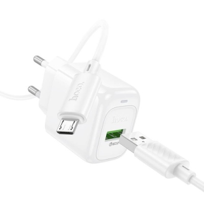 мережевий зарядний пристрій hoco cs52a 1usb/18w/qc3.0 + (usb - microusb) (білий) 