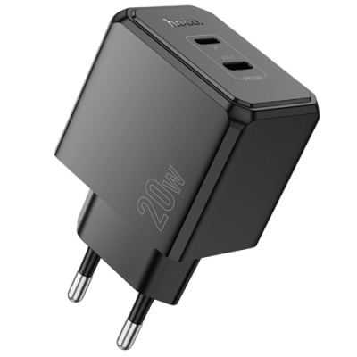 мережевий зарядний пристрій hoco cs16a 1lightning + 1type-c/20w/pd (чорний) 