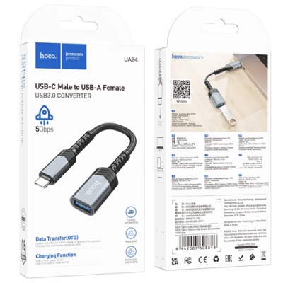 перехідник hoco ua24 type-c to usb 3.0 (сірий) 