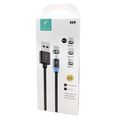 кабель skydolphin s59l magnetic usb - lightning 2.4a/1m (чорний) 
