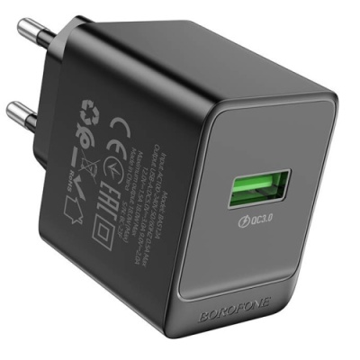 мережевий зарядний пристрій borofone bas12a 1usb/18w/qc3.0 (чорний) 