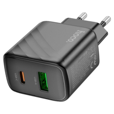 мережевий зарядний пристрій hoco cs23a 1usb/18w/qc3.0 + 1type-c/30w/pd (чорний) 
