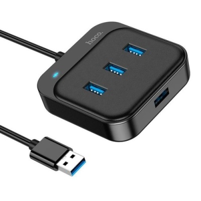 usb hub hoco hb31 easy 4-in-1 converter (usb to usb3.0*4) 0,2m. black 