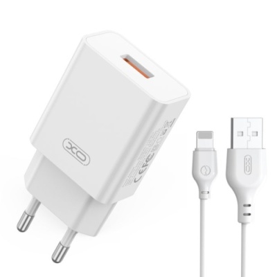 мережевий зарядний пристрій xo l127 1usb/18w/qc3.0 + (usb - lightning) (бiлий) 