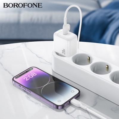 мережевий зарядний пристрій borofone bas43a 1type-c/20w/pd (білий) 