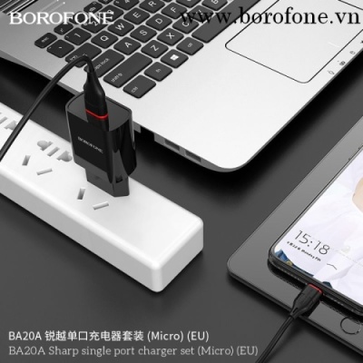 мережевий зарядний пристрій borofone ba20a 1usb/2.1a + (usb - microusb) (чорний) 