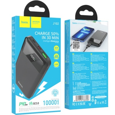 додаткова батарея power bank hoco j102 cool figure pd20w+qc3.0 10000mah (чорний) 