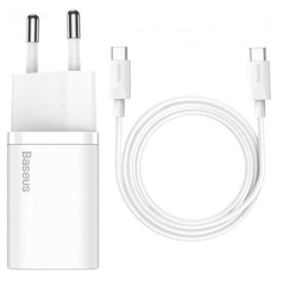мережевий зарядний пристрій baseus super si (tzccsup-l02) 1type-c/25w/pd + (type-c - type-c) 1m (білий) 