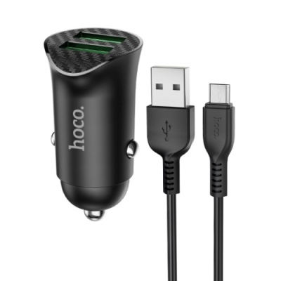 Автомобільний Зарядний Пристрій Hoco Z39 Farsighted 2USB/18W/QC3.0 + (USB - MicroUSB) (Чорний)