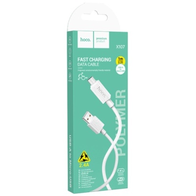 кабель hoco x107 usb - microusb 2.4a/1m (білий) 