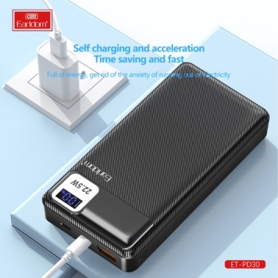 додаткова батарея power bank earldom et-pd30 20000 mah pd20w+qc3.0 22.5w (чорний) 