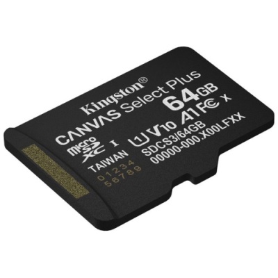 карта пам'яті microsdxc (uhs-1) kingston canvas select plus gen3 64gb class 10 а1 (r-100mb/s) 