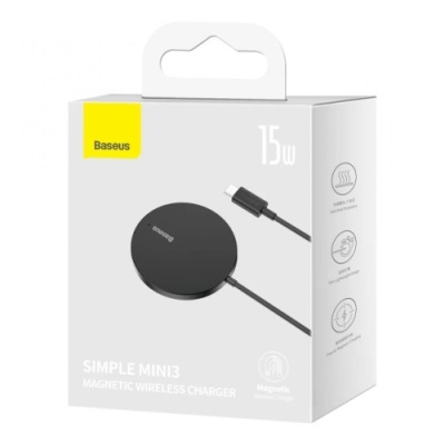 безпровідний зарядний пристрій baseus simple mini 3 magnetic 15w (ccjj040001) (чорний) 