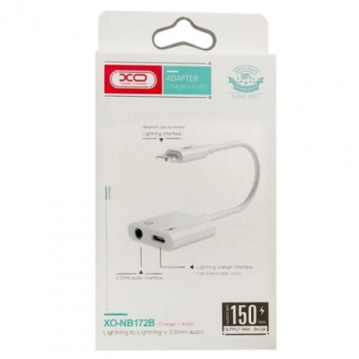 перехідник xo nbr172b lightning male - lightning (female) + 3,5 (female) with control (білий) 
