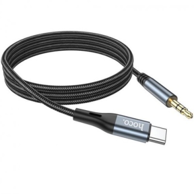 кабель aux hoco dup03 3.5mm(male) - type-c(male) 1m (чорно-сірий) 