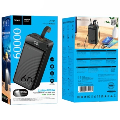 додаткова батарея power bank hoco j123c element 22.5w+pd20w with digital display 60000 mah (чорний) 