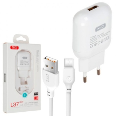 мережевий зарядний пристрій xo l37 1usb/2.1a + (usb - type-c) (бiлий) 