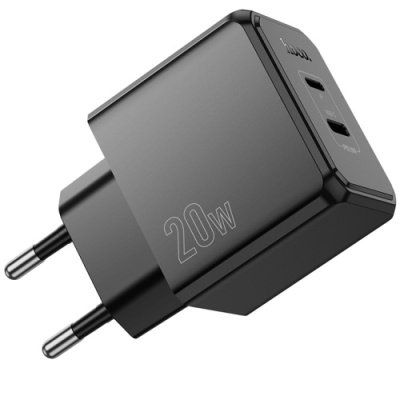 мережевий зарядний пристрій hoco cs16a 1lightning + 1type-c/20w/pd (чорний) 