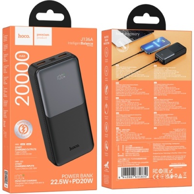 додаткова батарея power bank hoco j136a sirui 22.5w+pd20w 20000 mah (чорний) 