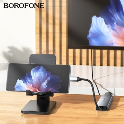 usb hub borofone dh15 6-in-1 type-c to hdmi+pd+usb3.0+usb2.0+sd+tf(l=0.15m) (сiрий) 