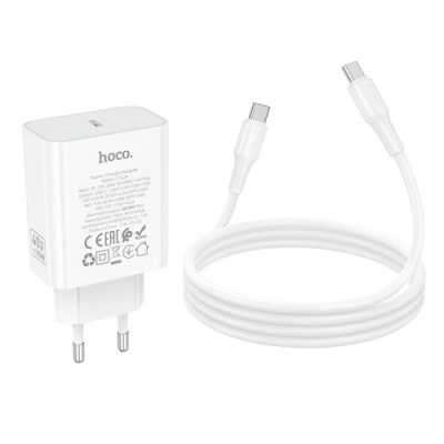 мережевий зарядний пристрій hoco c162a 1type-c/40w/pd + (type-c - type-c) (бiлий) 