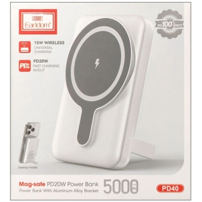 додаткова батарея power bank earldom et-pd40 5000 mah wireless magsafe pd20w (білий) 
