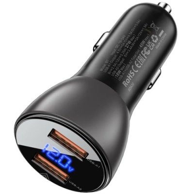 Автомобільний Зарядний Пристрій Acefast B7 QC 3.0 (2 USB/2,4A/45W) (чорний)