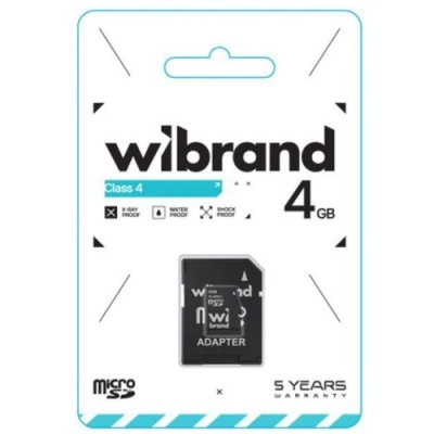 карта пам'яті wibrand microsdhc 4gb 4 class + adapter (чорний) 