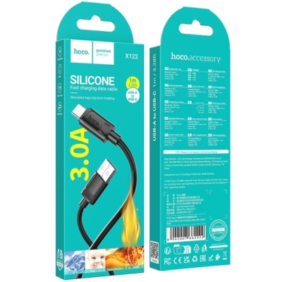 кабель hoco x122 silicone usb - type-c 3.0a/1m (чорний) 