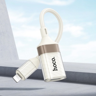 перехідник otg hoco ua39 lightning - usb (білий apricot) 