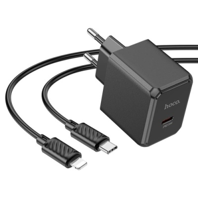 мережевий зарядний пристрій hoco cs13a 1type-c/20w/pd + (type-c - lightning) (чорний) 