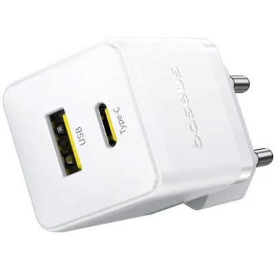 мережевий зарядний пристрій baseus palm fast charger (p1011160a213-00) 1usb/qc3.0 + 1type-c/pd 30w (білий) 