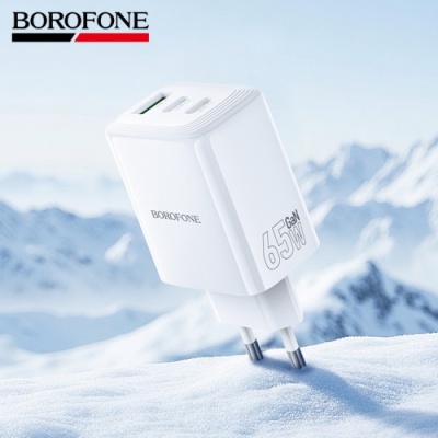 мережевий зарядний пристрій borofone bn32 1usb/18w/qc3.0 + 2type-c/65w/pd (білий) 