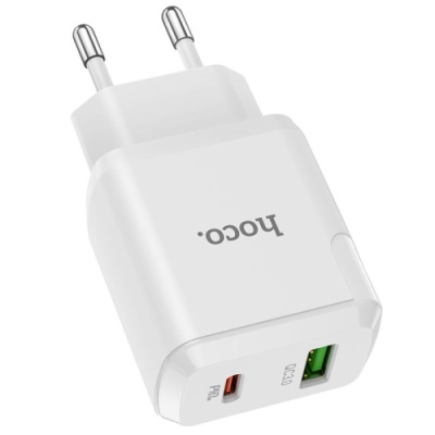 мережевий зарядний пристрій hoco n5 1usb/18w/qc3.0 + 1type-c/20w/pd (білий) 