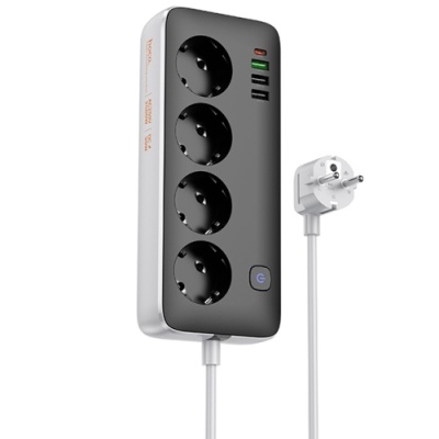 мережевий подовжувач hoco ac22 pd20w (3usb/1type-c/4xsocket) 1,5м (чорний) 
