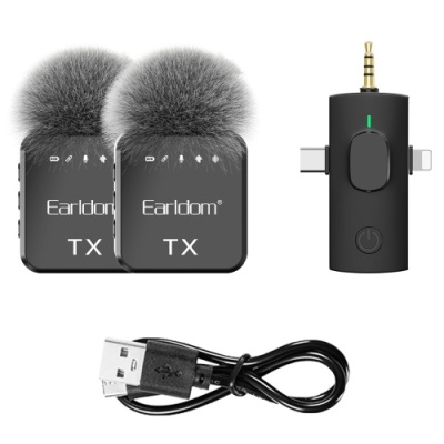 мікрофон петличний бездротовий earldom et-mc-13 bluetooth 5.2 3in1 black 