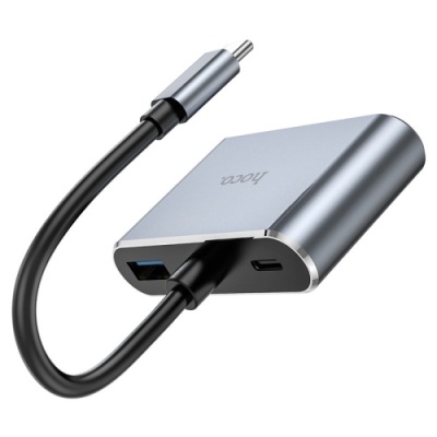 usb hub hoco hb30 type-c eco type-c multi-function converter(hdtv+vga+usb3.0+pd) metal grey 