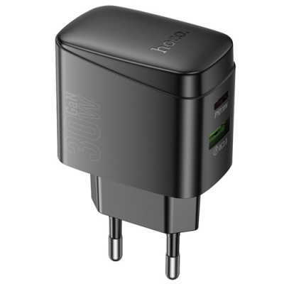 мережевий зарядний пристрій hoco cs61a 1usb/18w/qc3.0 + 1type-c/30w/pd (чорний) 