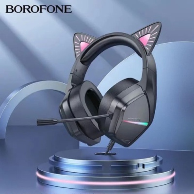 навушники для комп'ютера borofone bo106 cat (чорно-рожевий) 