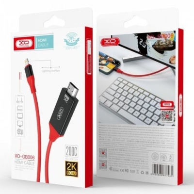кабель hdmi xo gb006 lightning - hdmi 2k 60hz/1080p 2m (чорно-червоний) 