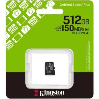 карта пам'яті microsdxc (uhs-1 u3) kingston canvas select plus gen3 512gb class 10 а1 v30 (r-150mb/s) 