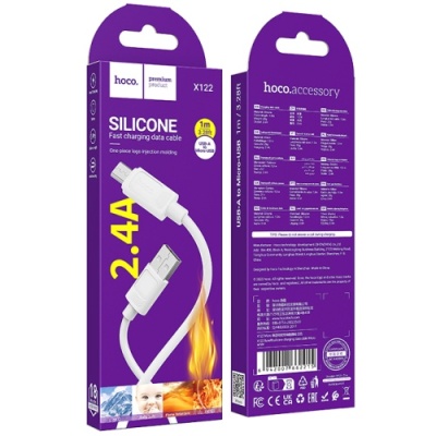 кабель hoco x122 silicone usb - microusb 2.4a/1m (білий) 