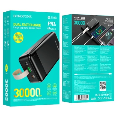 додаткова батарея power bank borofone bj19b incredible pd20w+qc3.0 30000mah (чорний) 