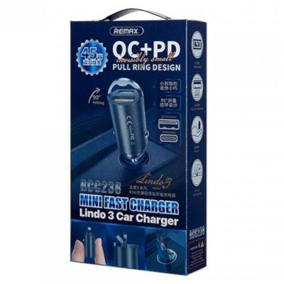 Автомобільний Зарядний Пристрій Remax RCC238 45W 1USB/QC3.0 + 1Type-C/PD (Сірий)
