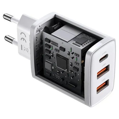 мережевий зарядний пристрій baseus compact quick charger (ccxj-e02) 2usb/18w/qc3.0 + 1type-c/30w/pd (білий) 