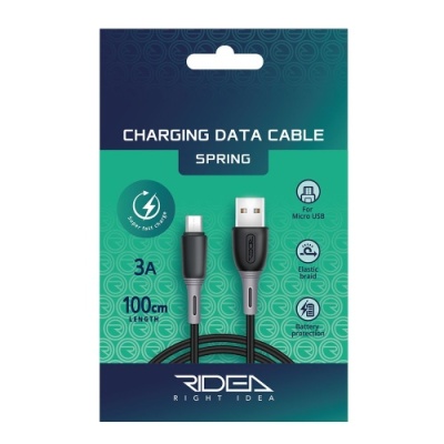 кабель ridea rc-m113 spring usb - microusb 3a/1m (чорний) 