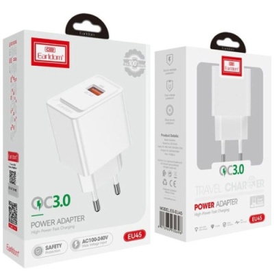 мережевий зарядний пристрій earldom es-eu45m 1usb/18w/qc3.0 + (usb - micro) (білий) 