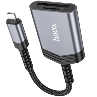 картрідер hoco ua25 2-in-1 card reader lightning (сiрий) 